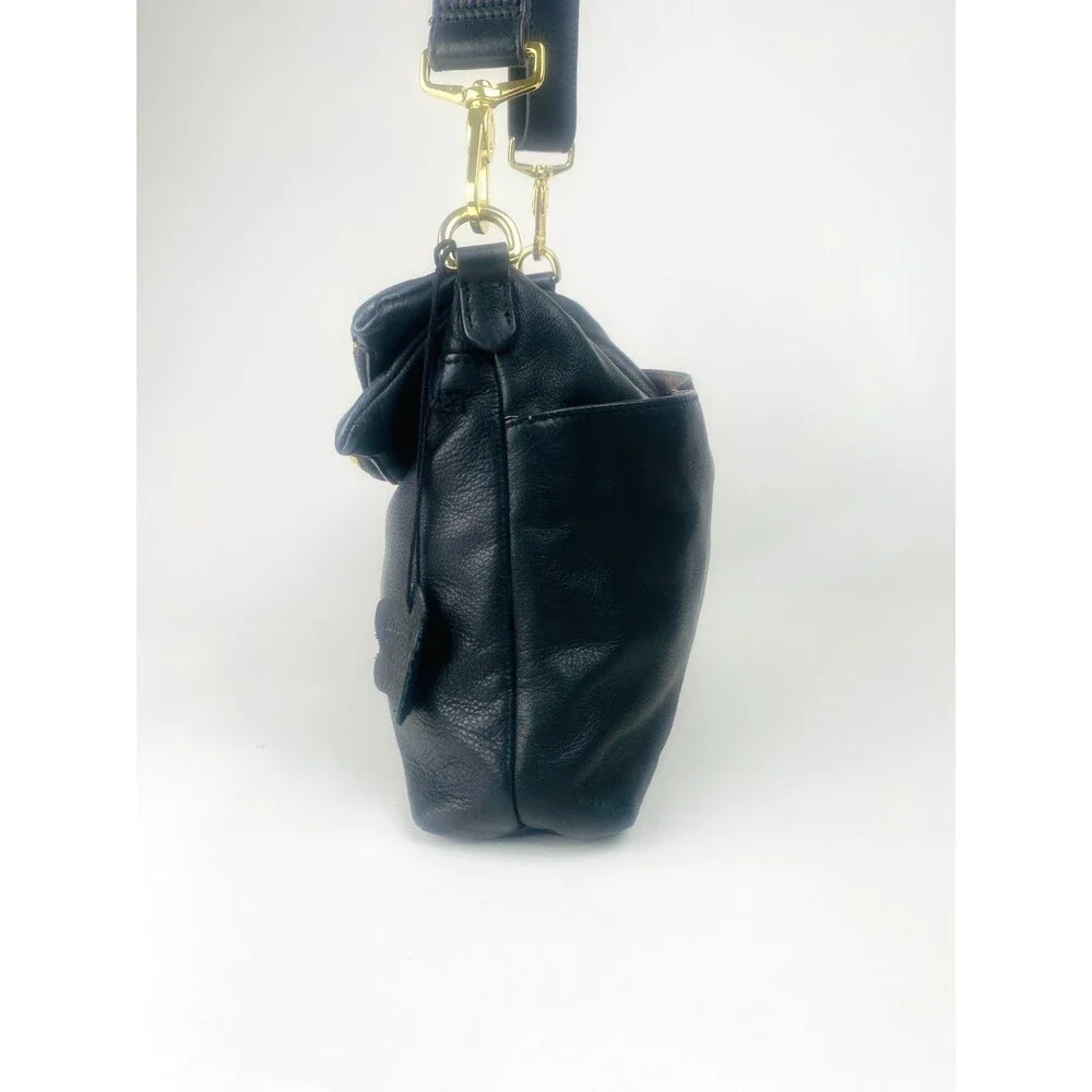 Margot Mickey Black Pebbled Leather Foldover Shoulder Bag Gold Hardware Slouchy
